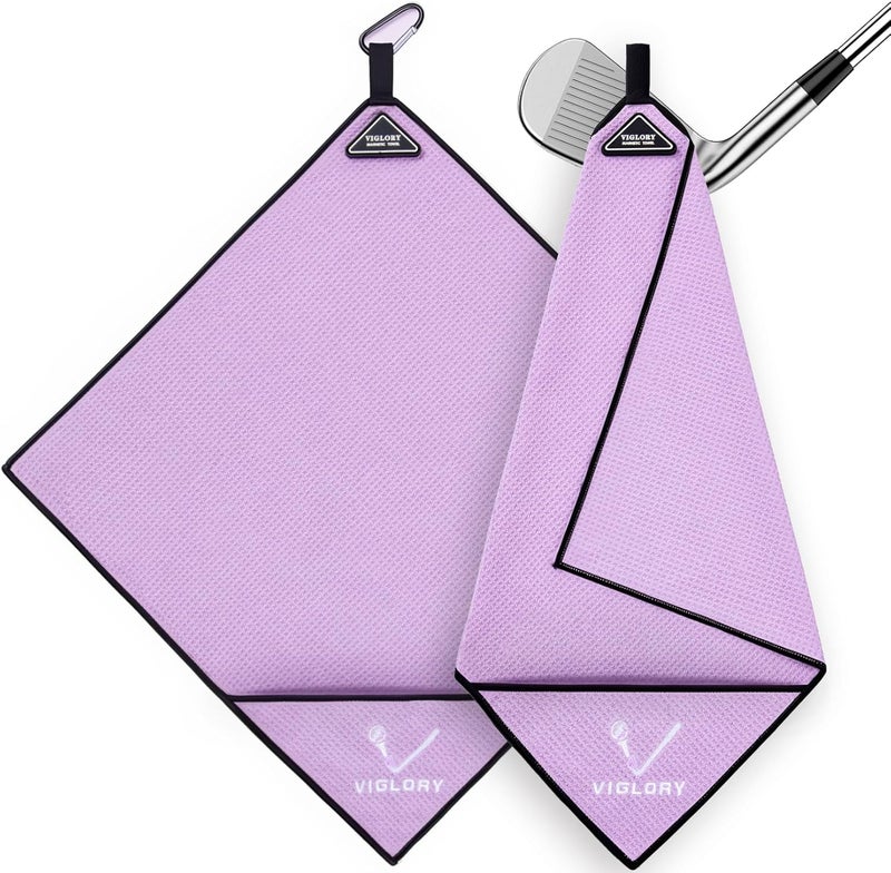 VIGLORY Magnetic Golf Towel - Exclusive Cleaning Pocket–18"x18"–Strong Magnet for Golf Cart or Clubs, Spot-Clean Design, Ultra Absorbent Waffle Microfiber–Golf Accessories & Gift for Men(Purple 1 Pack) - Image 1